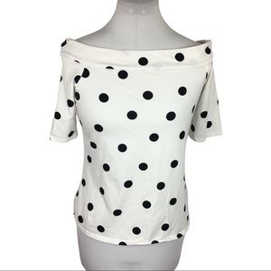 Loft M White polka dot boatneck short sleeve top